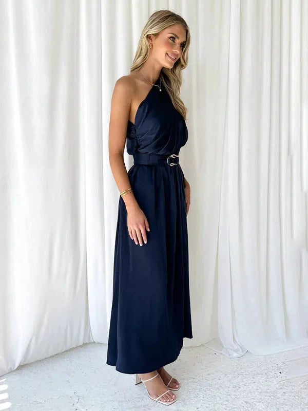 Flowy one-shoulder dress with belt in a soft and breathable fabric, perfect for a chic and effortlessly stylish look.