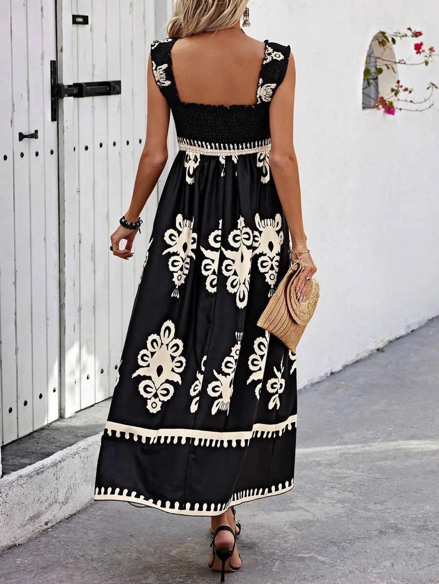 "Maverick strapless maxi dress showcasing a bohemian print in a soft, flowing fabric perfect for a casually chic summer…