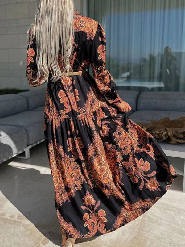 "Meena - Paisley maxi dress featuring elegant high slit, perfect for a bohemian chic look with a flowing design in…