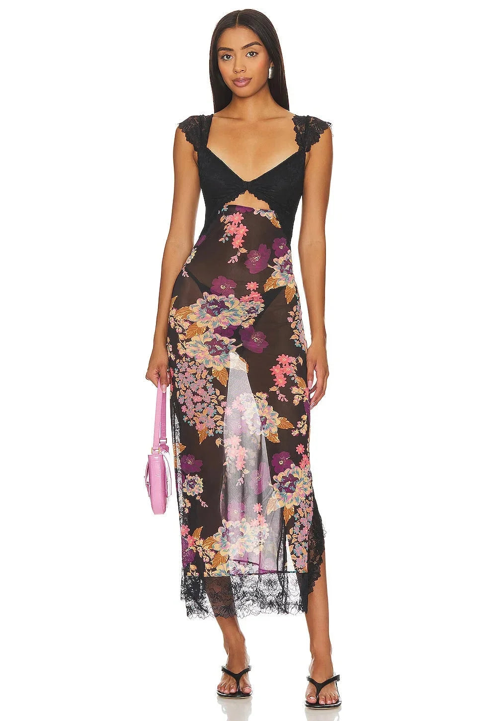 Sheer maxi dress with vibrant floral print, ideal for spring & summer. Made from lightweight, breathable fabric for a…