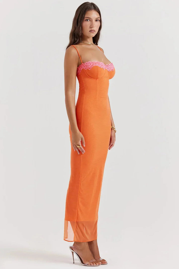 "Navee floral maxi dress with adjustable straps, featuring a vibrant floral design on soft and lightweight fabric."