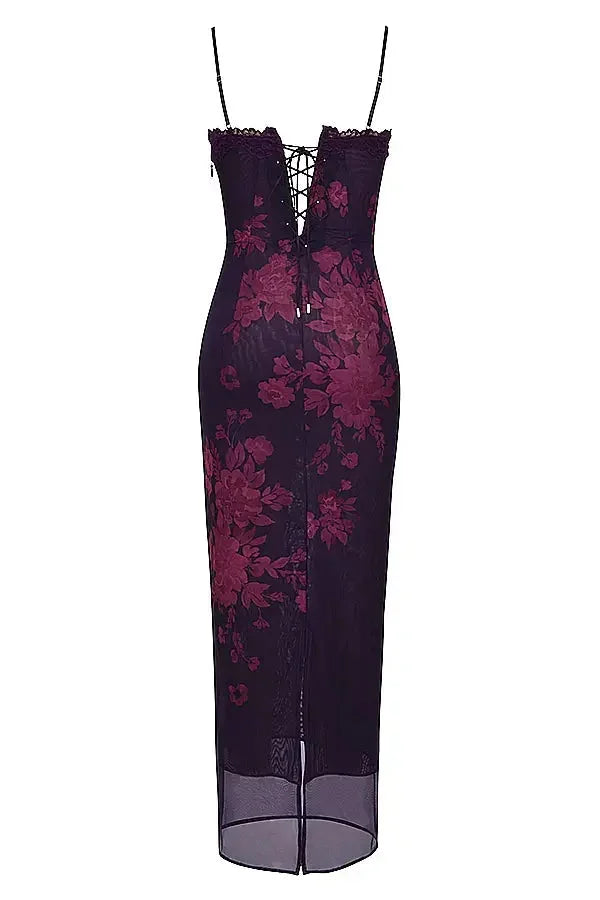 "Navee floral maxi dress featuring adjustable straps and a vibrant floral pattern on soft, breathable fabric."