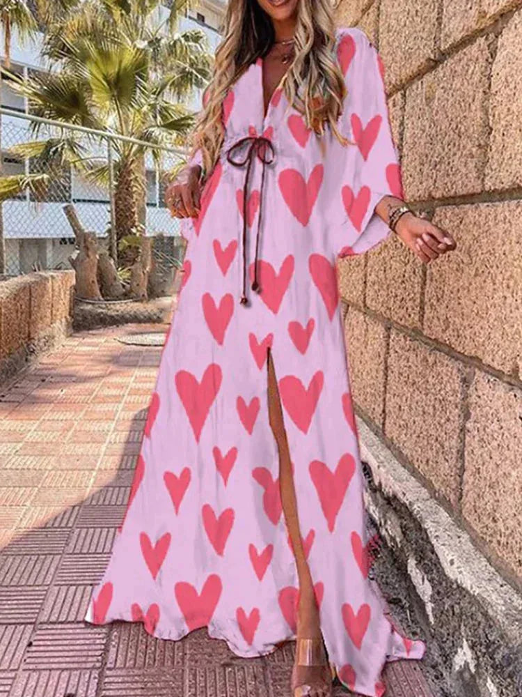 Pink striped maxi dress with waist belt, made from soft and breathable fabric. Perfect for a casual-chic look in warm…