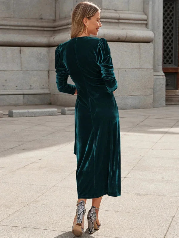 Novali - Velvet wrap dress with puffed sleeves, rich velvet fabric, elegant wrap design, chic puffed sleeves, perfect for…