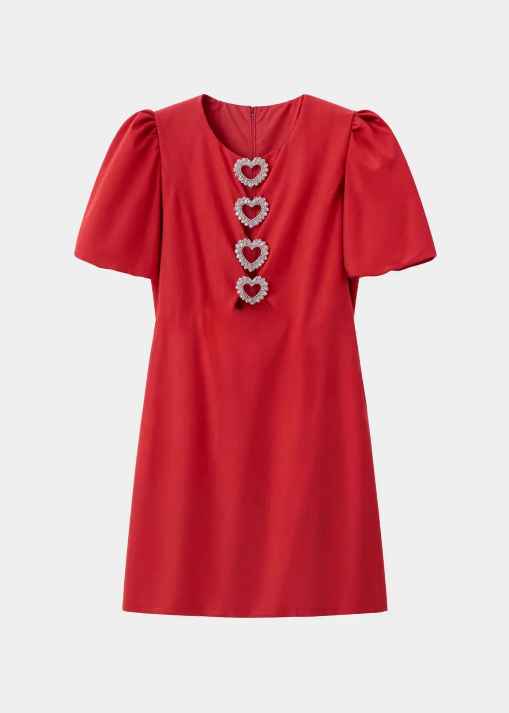 "Puff sleeve mini dress in soft fabric with charming bows detail, a timeless and elegant addition to your wardrobe."