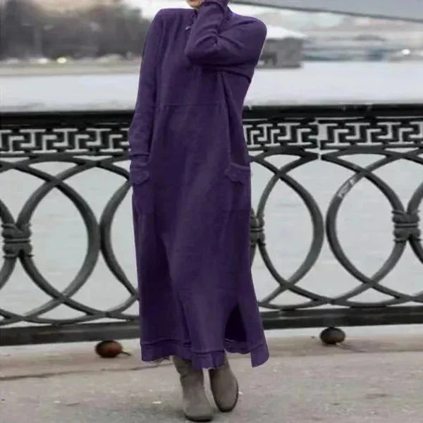 "Quincy ankle-length winter attire in Purple, crafted from soft faux fur with a cozy design for warmth and style."