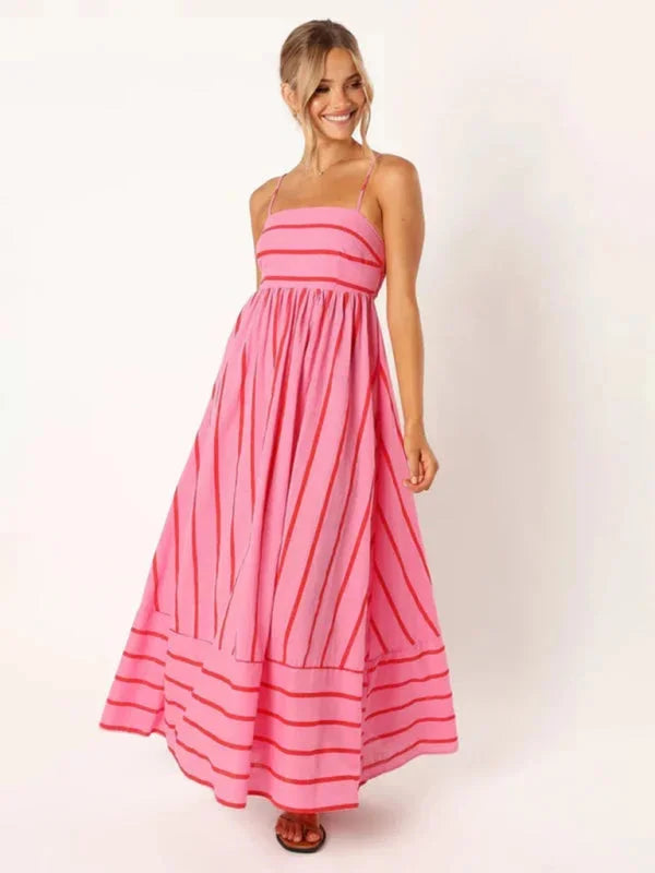 "Striped maxi sundress with airy design and delicate straps in soft cotton blend fabric"