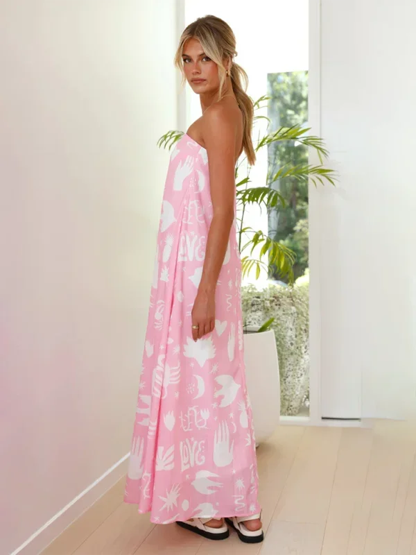 Strapless maxi dress with vibrant prints in soft and flowing fabric - Scottlyn.